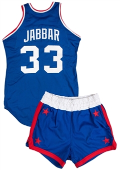 1976 Kareem Abdul Jabbar Game Used West Team All Star Uniform - Jersey and Shorts (Sourced from Lakers Trainer & MEARS A10)